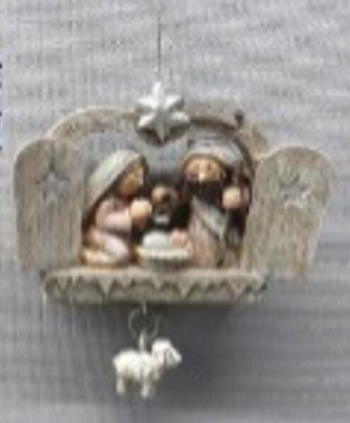 Painted resin mini nativity in creche ornament, 2.5 in  12            