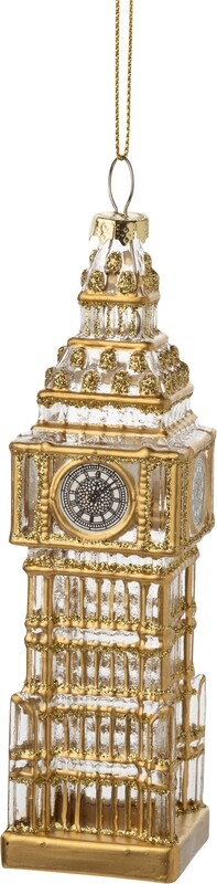 Glass Big Ben ornament, clear with fine gold detail, 6 in  6      