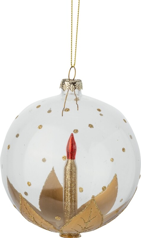 Glass ball, clear with interior candle, gold painted base, 100mm/4 in  6