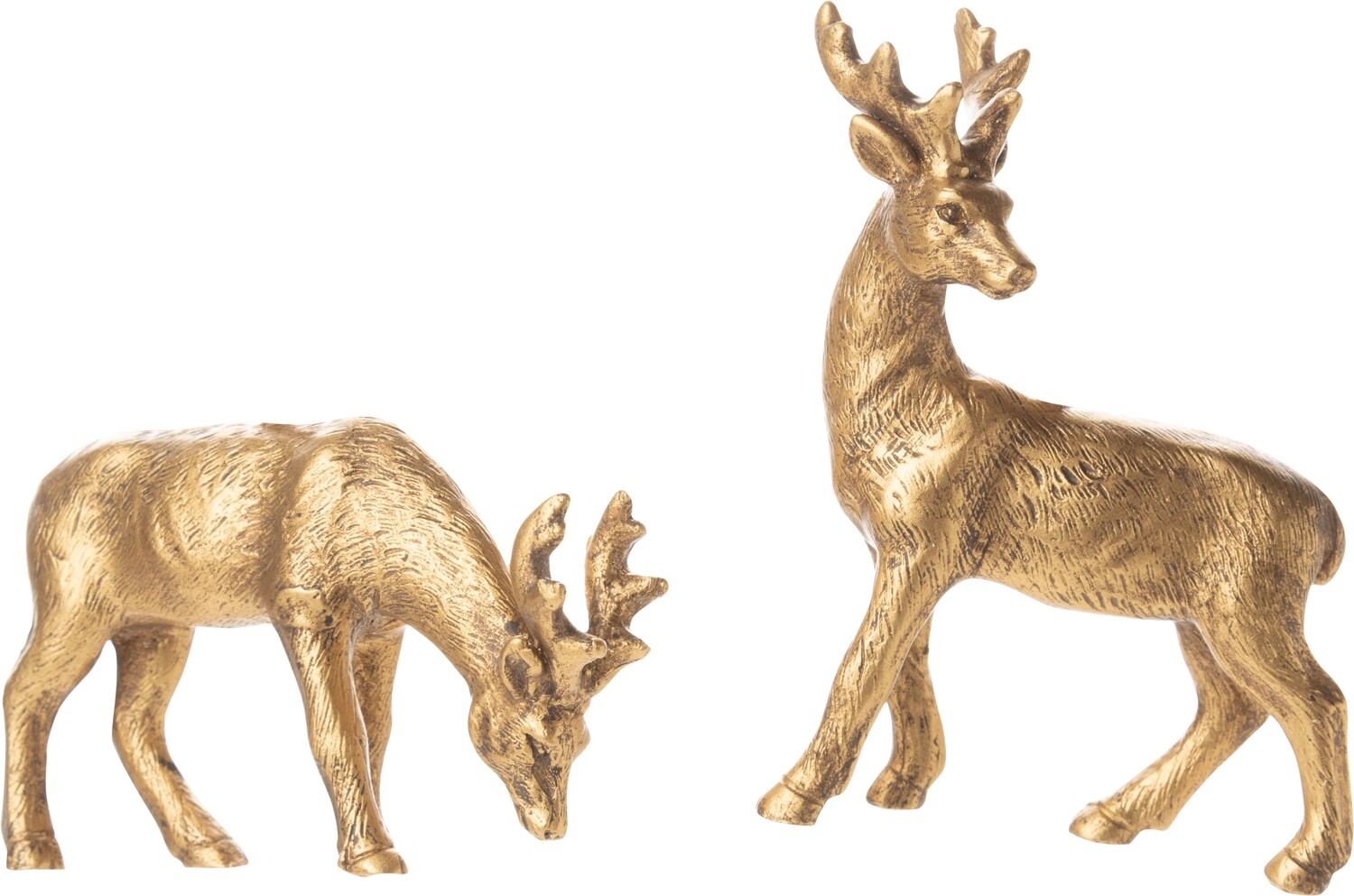 2 Asst&#39;d resin deer ornaments, antique gold finish, 3.5 in  24 -Z08 -25NP -S04/25