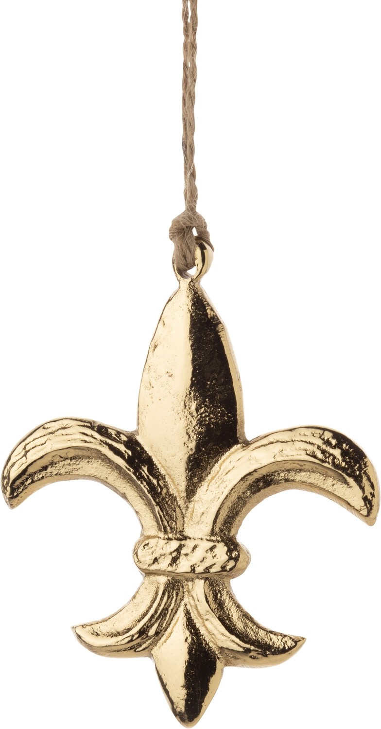 Cast metal fleur de lys ornament, gold, 3 in  12            