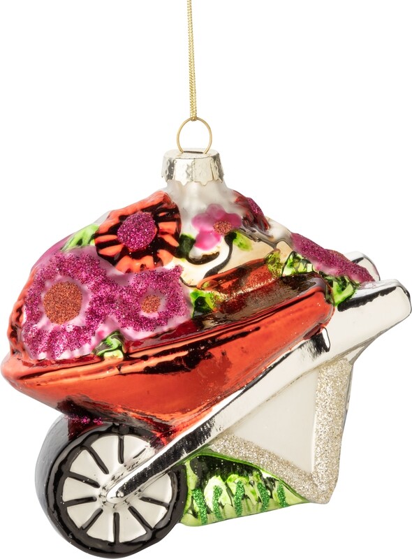 Glass floral wheelbarrow ornament, 4 in  12      