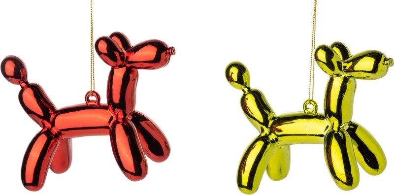 2 Asst&#39;d plated plastic balloon dog ornaments, 4.5 in  12      