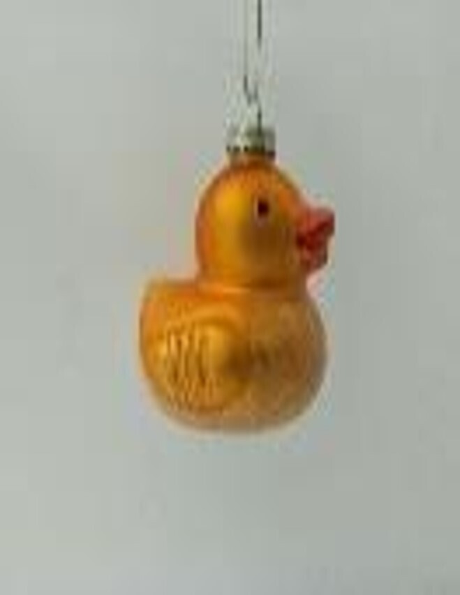 Glass rubber duck ornament, matte yellow with clear bead glitter base, 3 in  12      