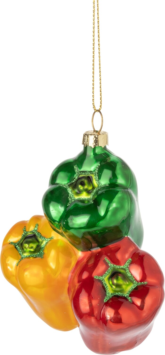 Glass triple pepper ornament, 4 in  6            