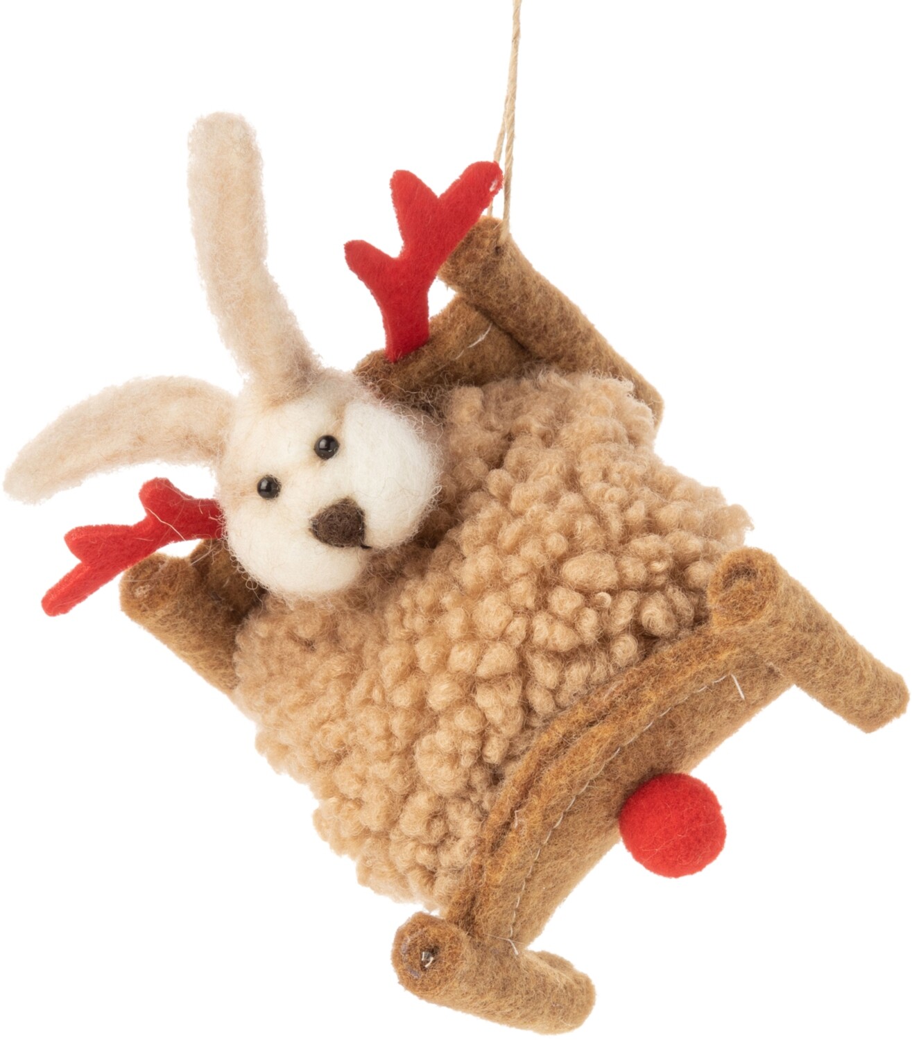 Felt Christmas bunny tucked up in bed ornament, 6 in  8            