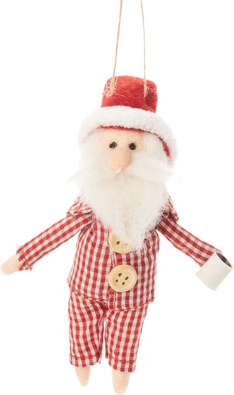 Santa in red gingham jammies with coffee cup ornament, 5.5 in  6            