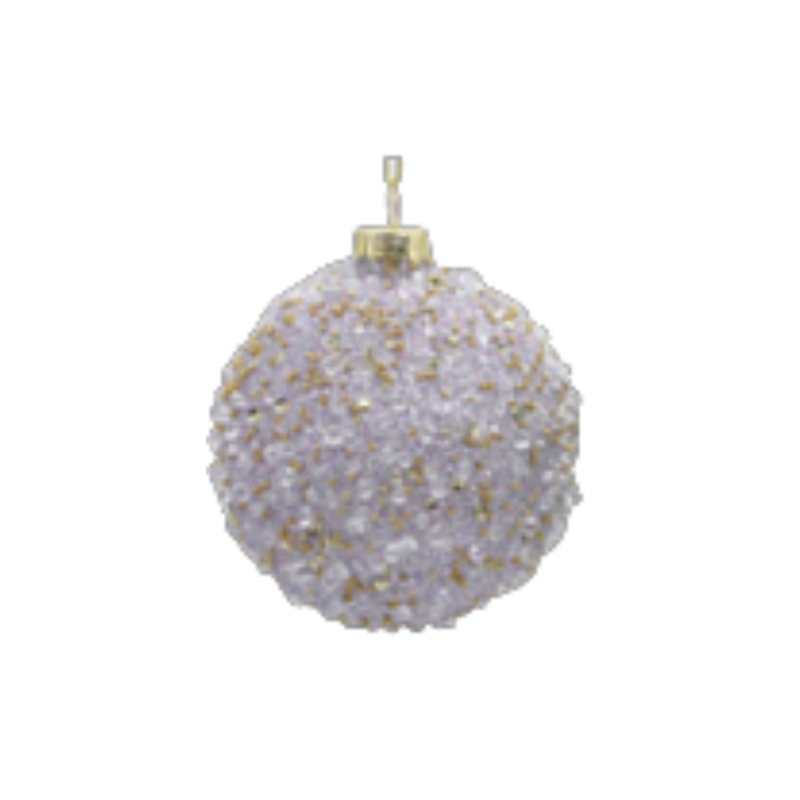 Glass ball ornament, pale lavender with chunky clear beads, 80mm/3 in  12            