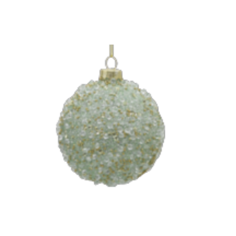 Glass ball ornament, pale green with chunky clear beads, 80mm/3 in  12      