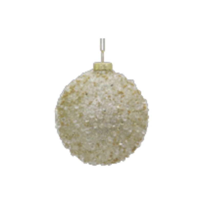 Glass ball ornament, pale gold with chunky clear beads, 80mm/3 in  12      