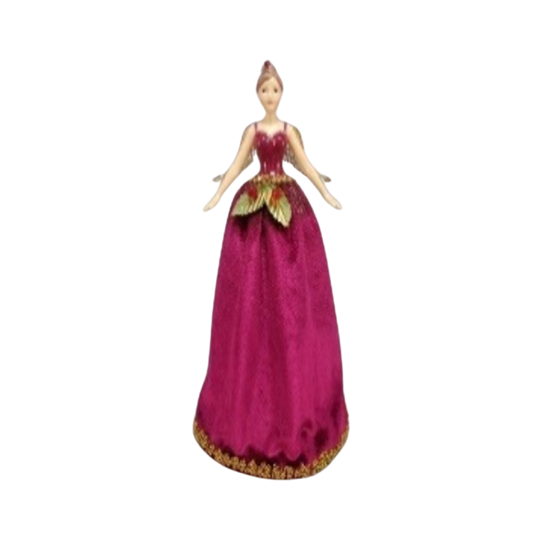 Angel tree topper or table piece in burgundy velvet dress, leaf at waist, 12 in  4            