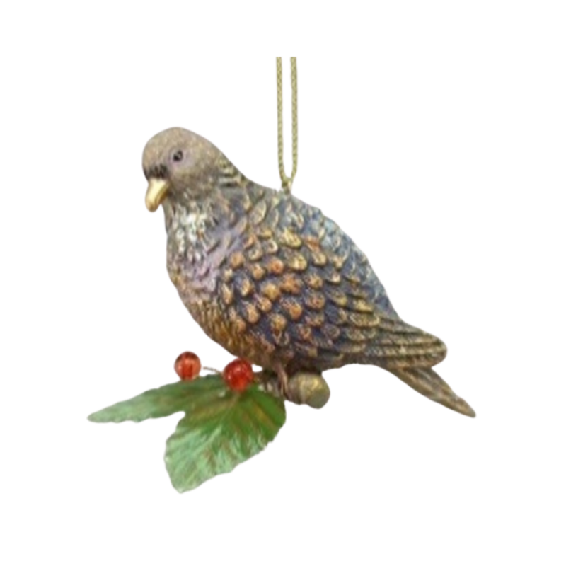Painted resin bird on embossed metal leaf ornament, 3.5 in  6            