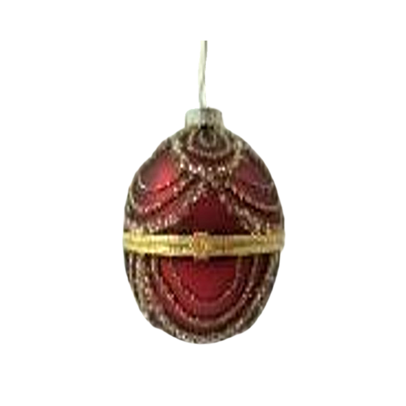 Glass trinket holder ball, matte red with gold glitter swags, gold metal hinge, 80mm/3 in  6            