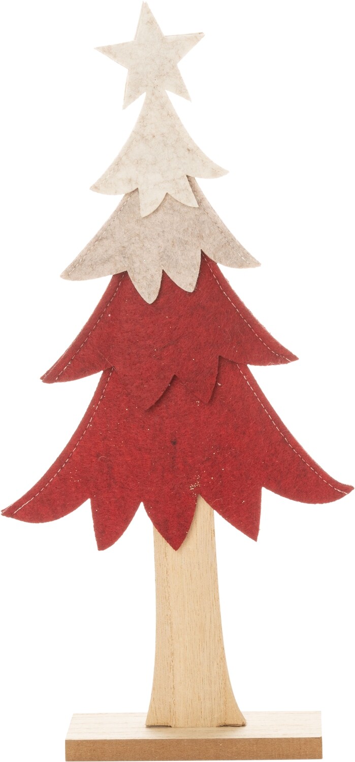 Felt tree table top decoration, burgundy, red and beige with star, 16 in  6            