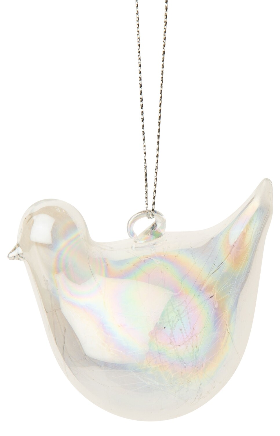 Clear iridescent glass bird with static interior, 3 in  12      