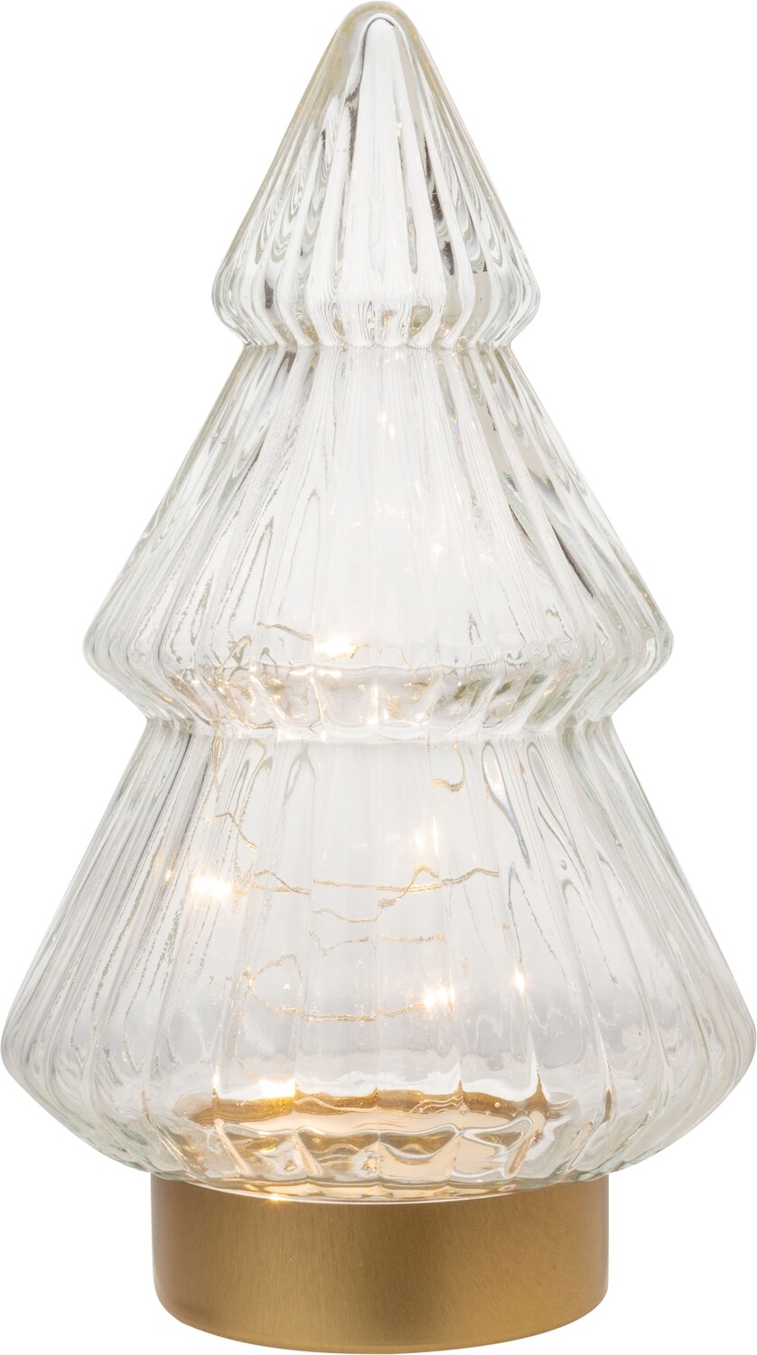 Glass tiered table top tree, clear with gold base, LED, 9 in  6      