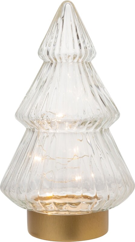 Glass tiered table top tree, clear with gold base, LED, 9 in  6      