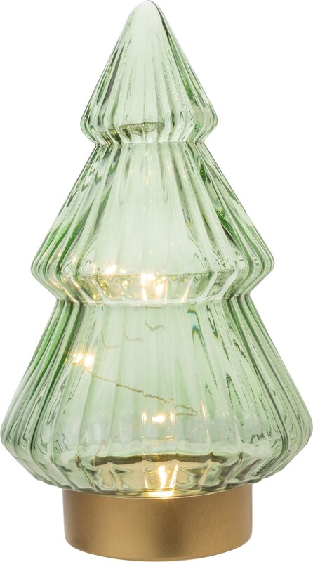 Glass tiered table top tree, translucent green with gold base, LED, 9 in  6      