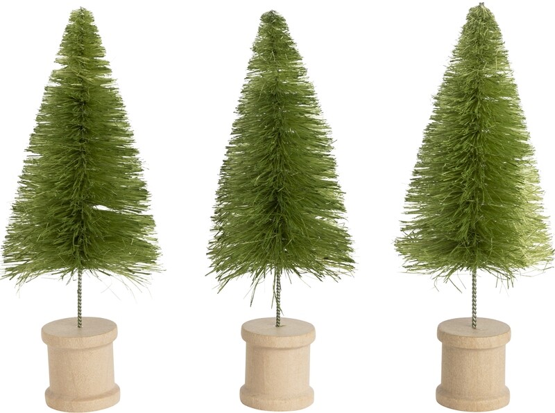 Set of 3 natural bristle mini tree on wooden spool base, extended trunk, dyed green, 7.5 in  4            