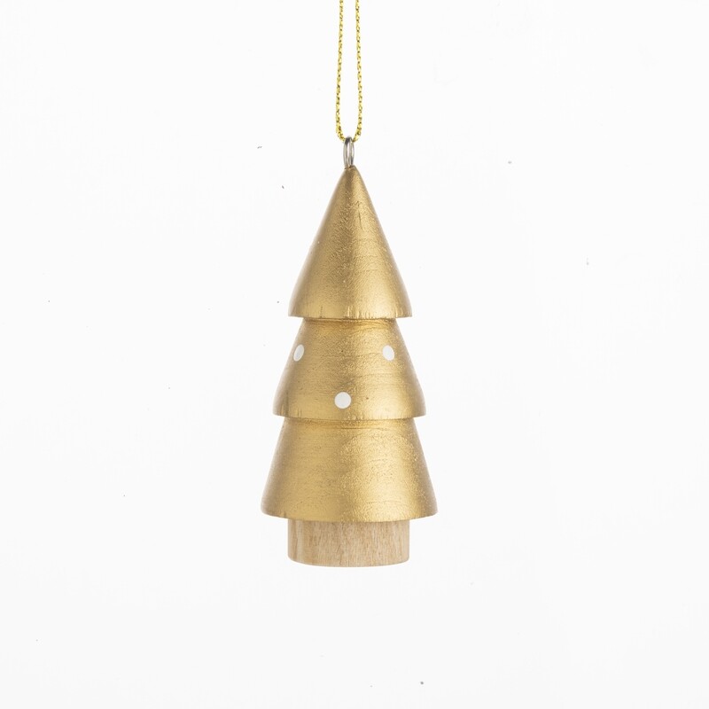 Tiered wood mini tree ornament, light gold, 2.75 in  24            