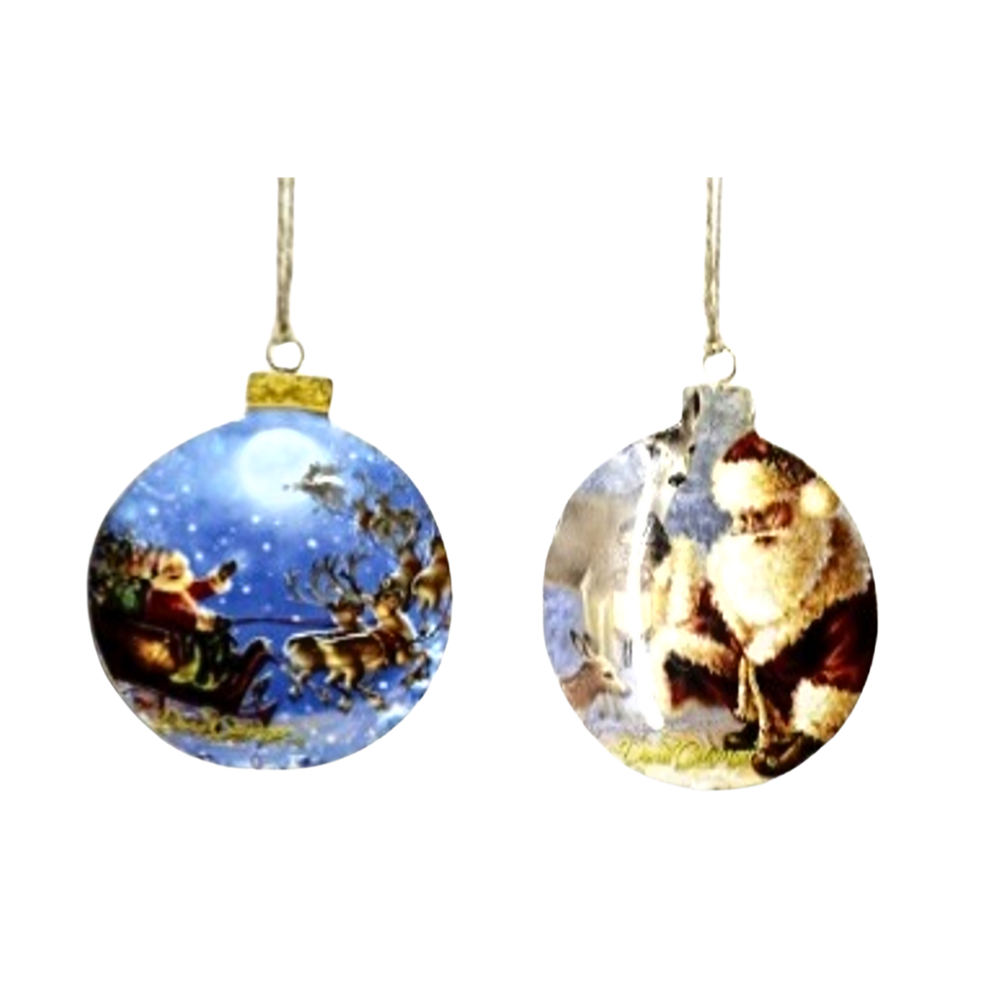 2 Asst&#39;d metal disk ornaments with vintage Santa images, 4 in  12            