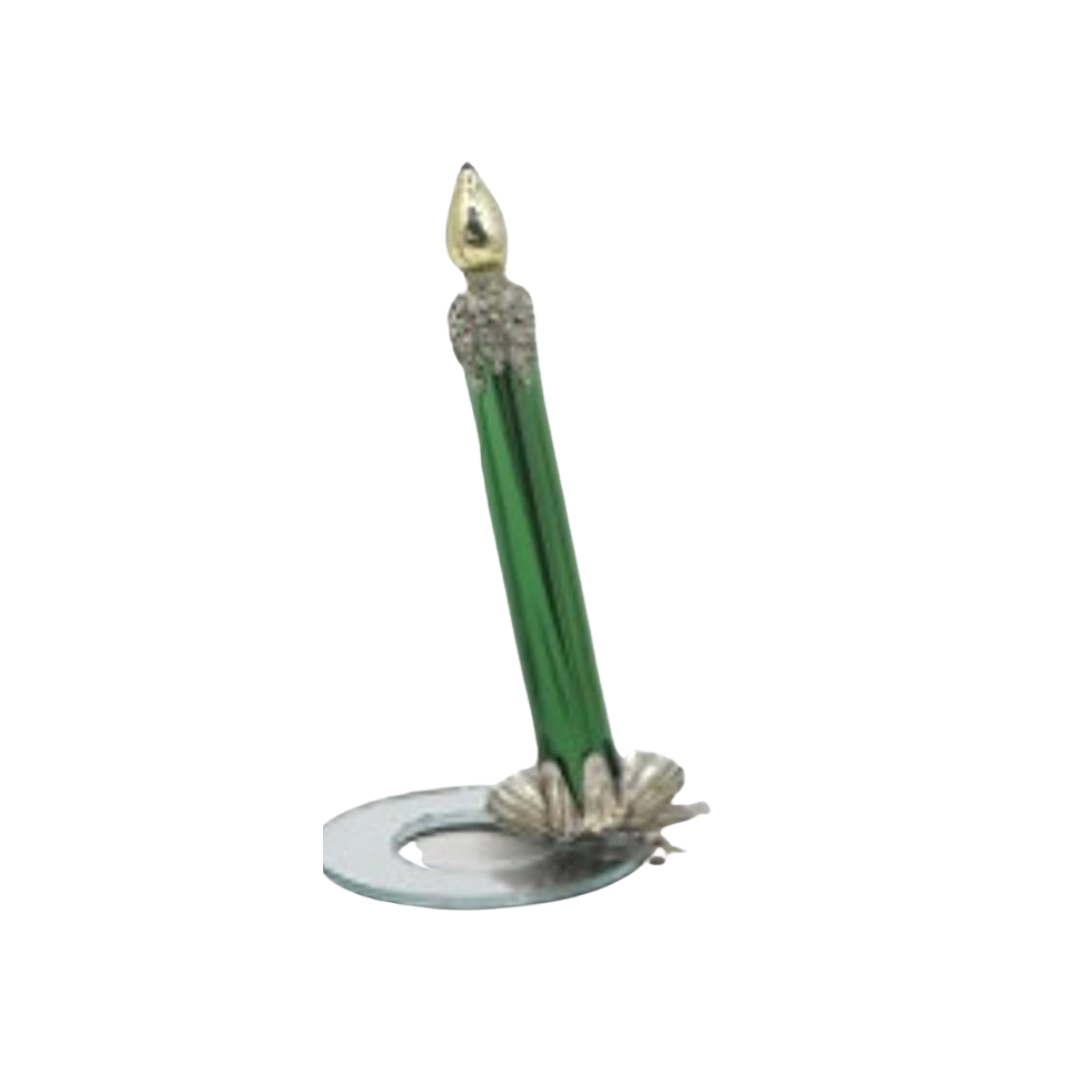 Glass candle with retro tree clip, classic green with gold tip, 5 in   12