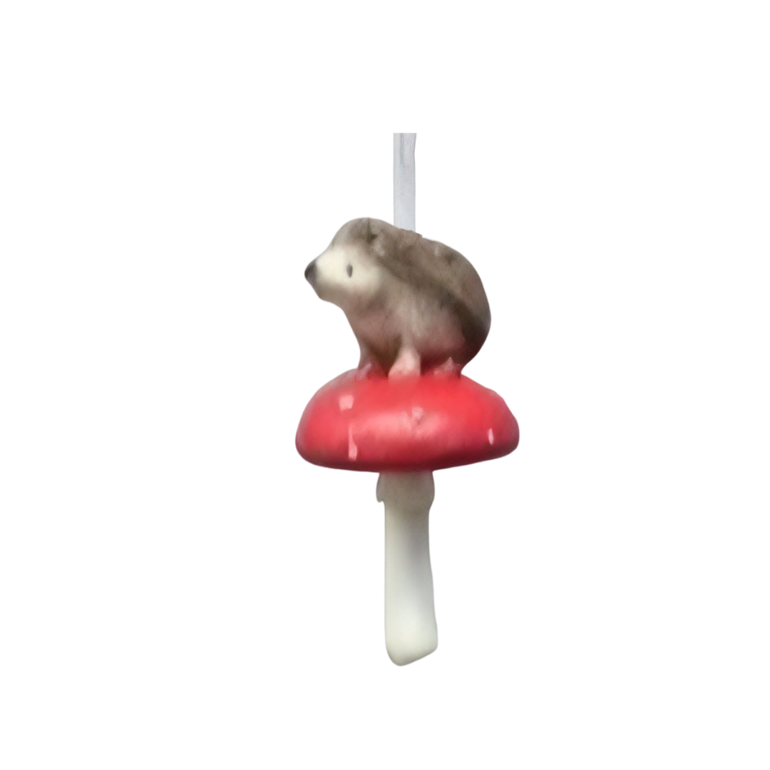 Painted resin hedgehog on mushroom ornament, 3 in  12      