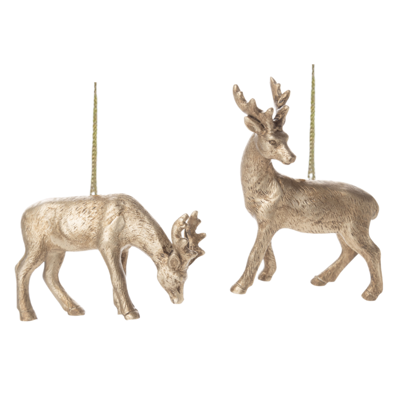 2 Asst&#39;d resin deer ornaments, antique silver finish 3.5 in  24      