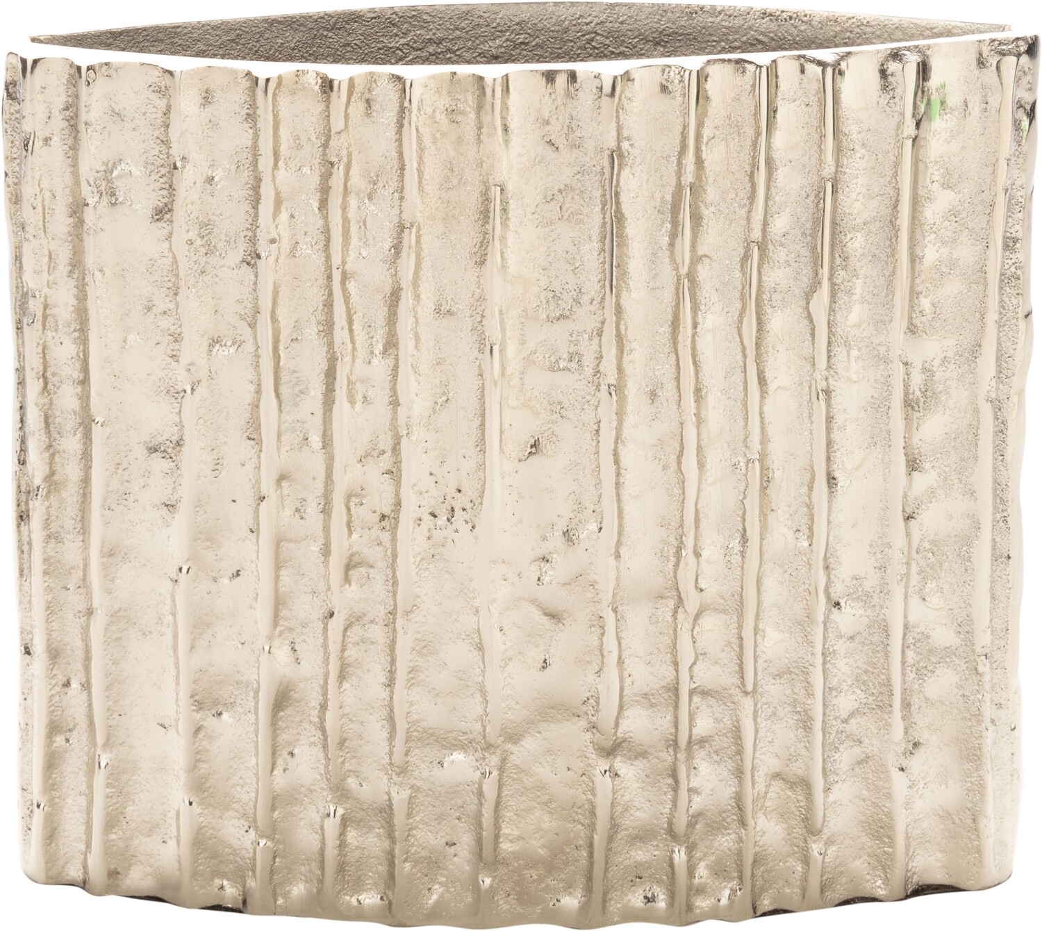 Ribbed cast aluminum oblong decorative vase, silver finish, 7x6 in  2           