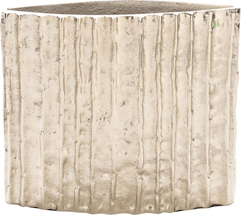 Ribbed cast aluminum oblong decorative vase, silver finish, 7x6 in  2           