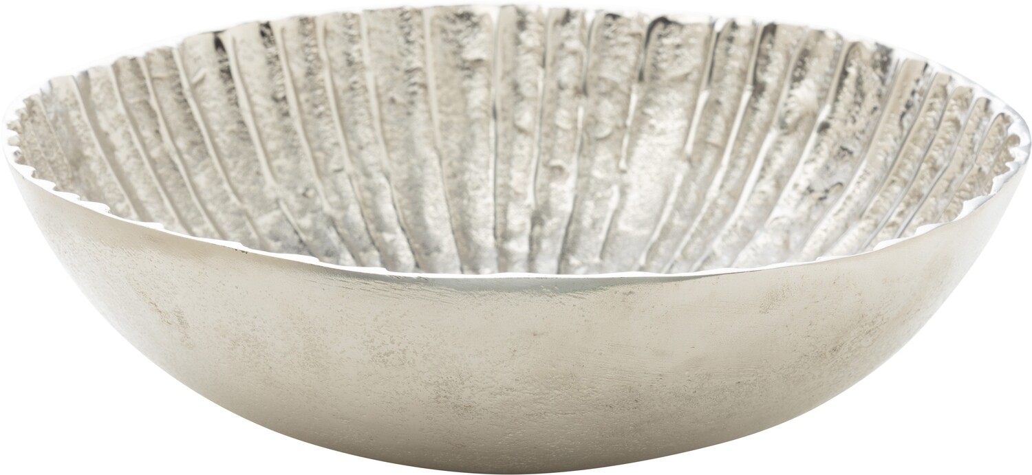Interior rib cast aluminum decorative bowl, silver finish, 12x3.5 in  2           