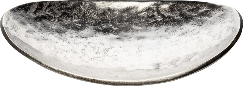 Free form cast aluminum oval decorative dish, silver finish, 10 in  2           
