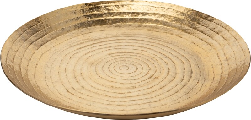Hammered aluminum round tray, gold finish, 14.5 in dia  2           