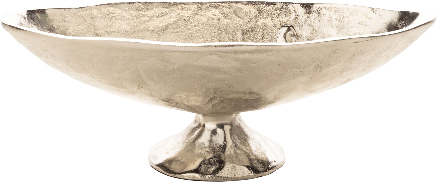 Free form cast aluminum long oval decorative, footed bowl, silver, 13x4x5 in  2           
