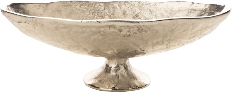 Free form cast aluminum long oval decorative, footed bowl, silver, 17.5x6x6 in  2           