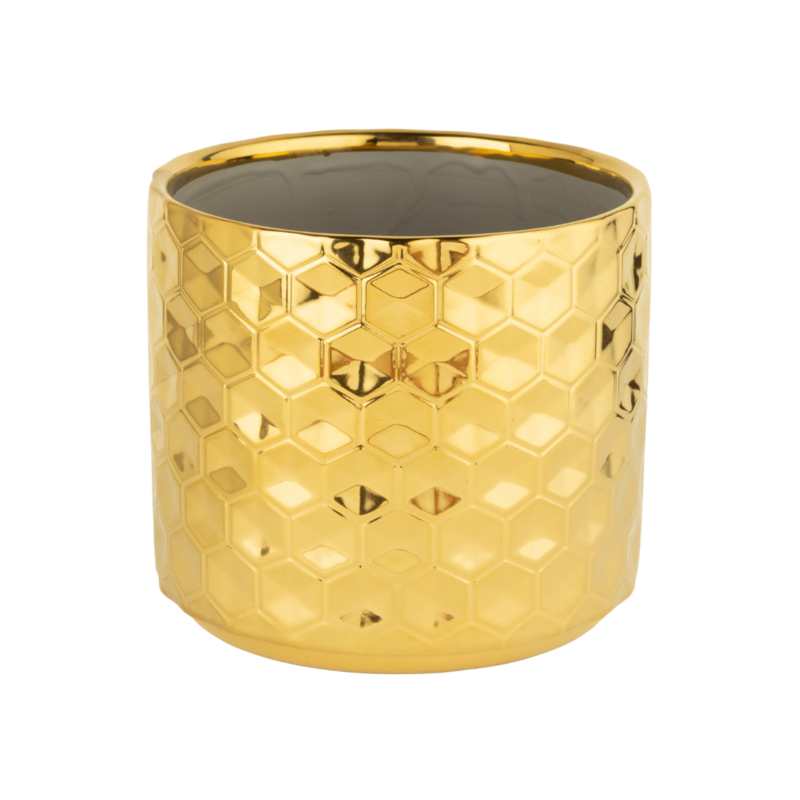 Gold Honeycomb Ceramic Pot Cover, Med 6.75x6.75x6in  4           