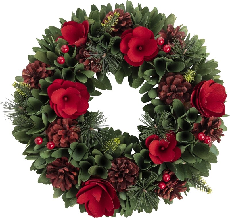 Green and red table wreath, red and green floral decs, 14 in  2  