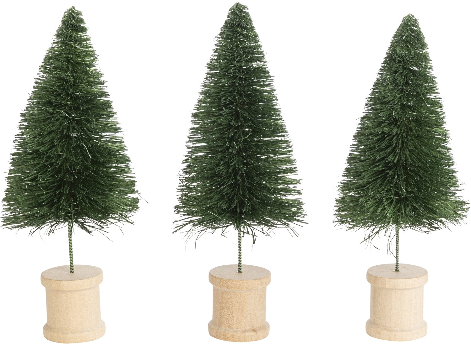 Set of 3 natural bristle mini tree on wooden spool base, extended trunk, dyed dark green, 7.5 in  4            