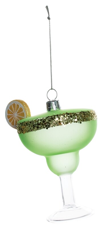 Glass Margarita cocktail ornament with resin lime slice 4 in  6            