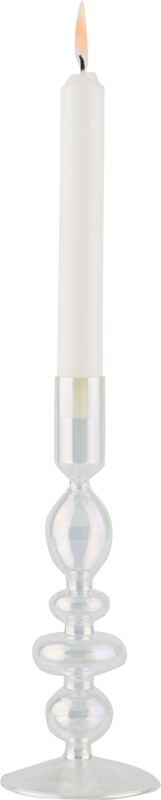 Clear iridescent candlestick, blown glass, 8.5 in  3              