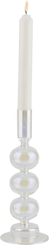 Clear iridescent candlestick, blown glass, 10 in  6              