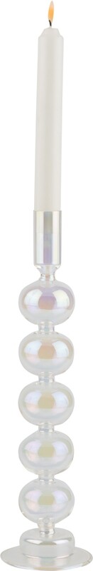 Clear iridescent candlestick, blown glass, 12 in  3              