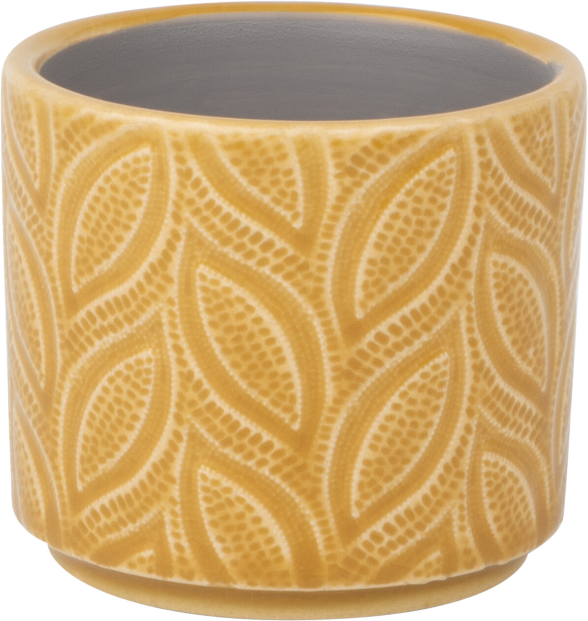Leaf pattern ceramic pot cover, deep mustard gold, 3x3x2.75 in  6                     