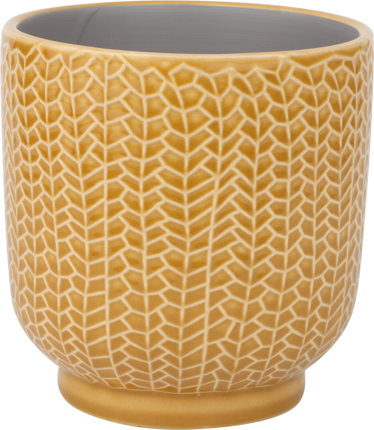 Mini fern pattern urn shape ceramic pot cover, deep mustard gold, 5.5x5.5x5.5 in  6              