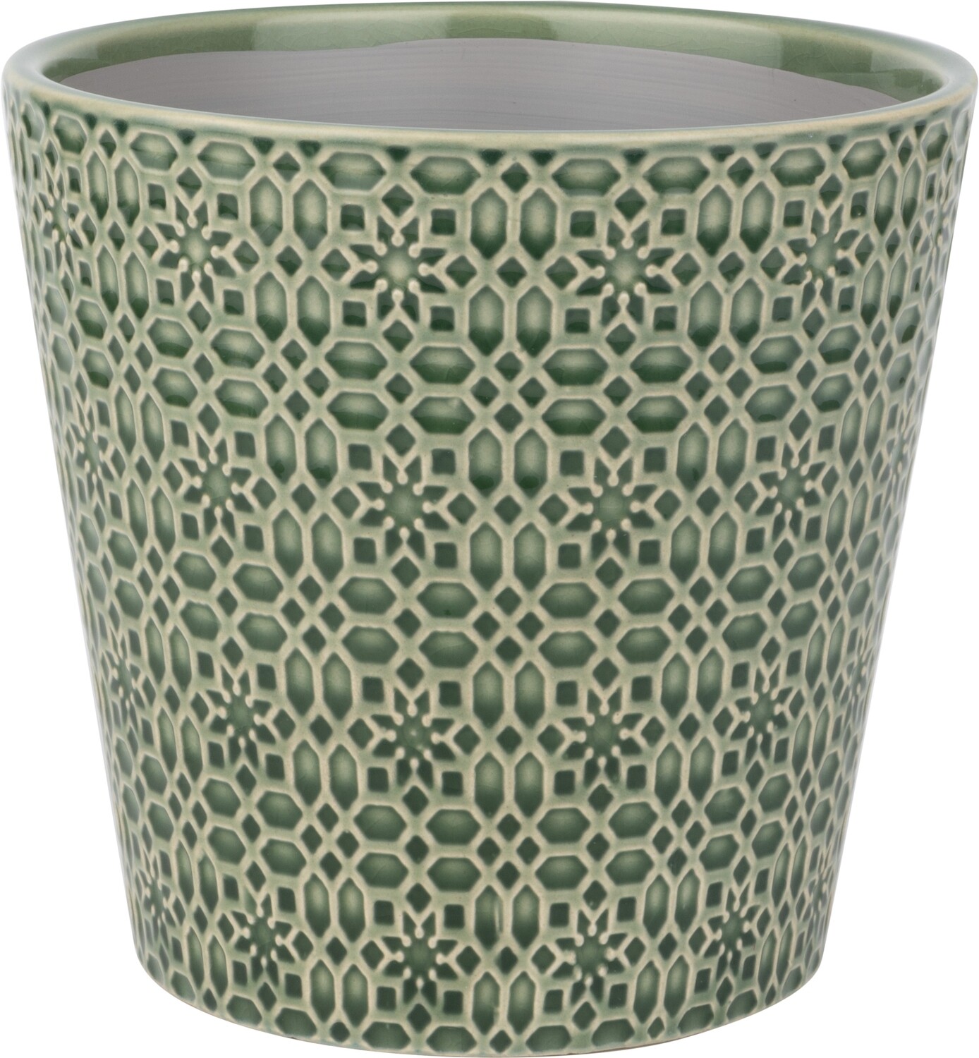 Tapered ceramic pot cover, geometric floral pattern, dark green, 6.3x6.3x6 in  4              
