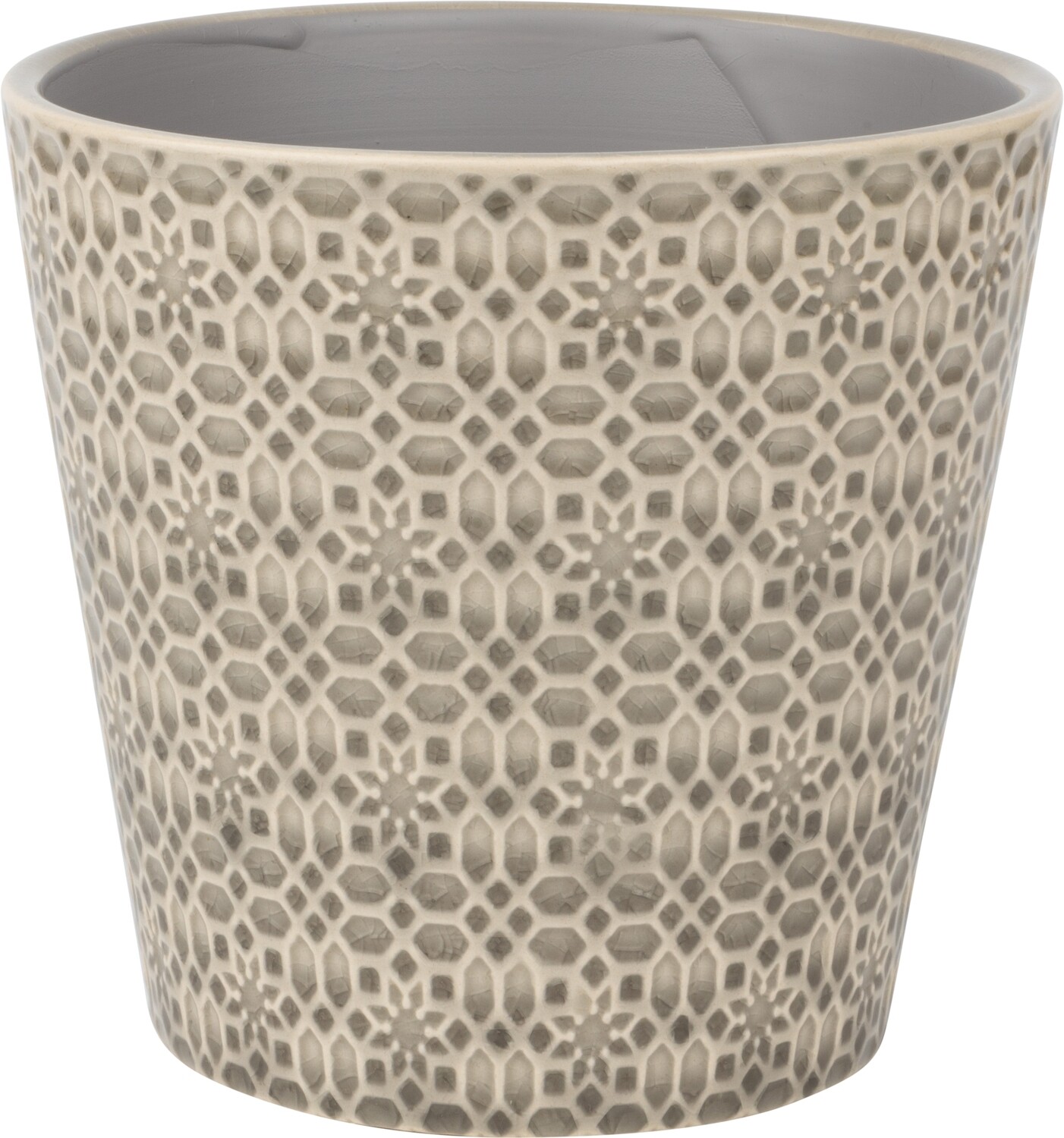 Tapered ceramic pot cover, geometric floral pattern, grey, 6.3x6.3x6 in  4              
