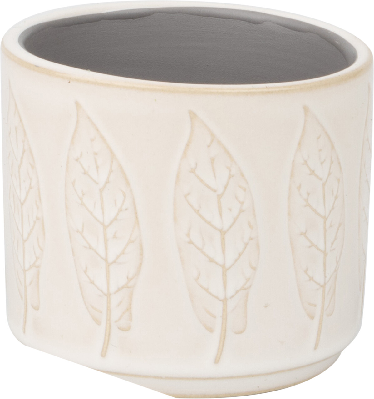 Leaf pattern ceramic pot cover, grayish/white, 3x3x2.75 in  8                     