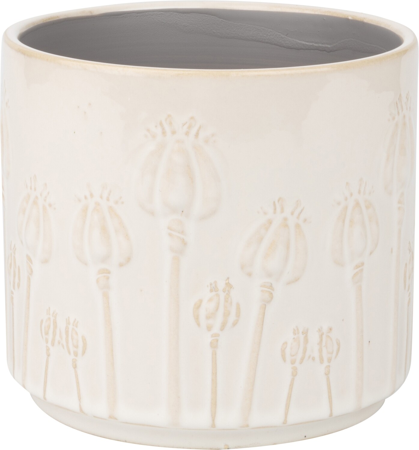Poppy bud pattern ceramic pot cover, off white beige, 5.5x5.5x5 in  6              