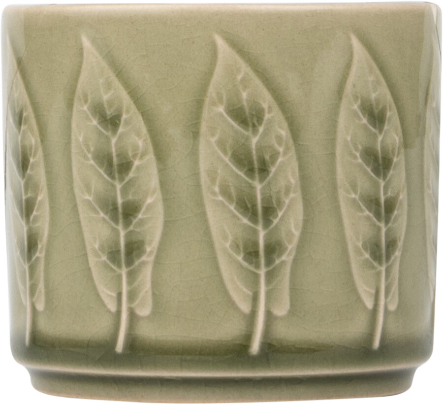 Leaf pattern ceramic pot cover, pale green, 3x3x2.75 in  8           