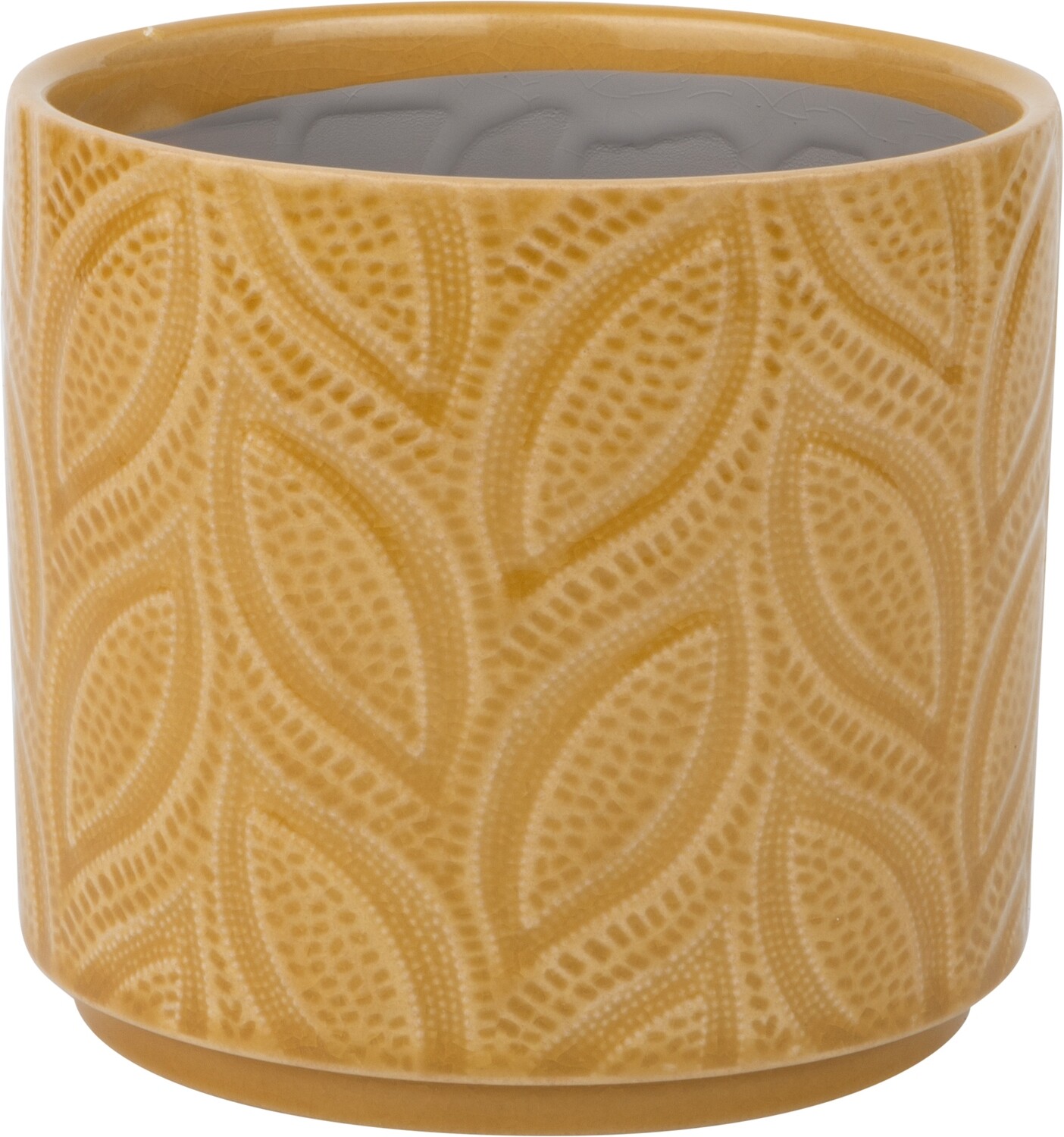 Leaf pattern ceramic pot cover, deep mustard gold, 5.5x5.5x5 in  6           